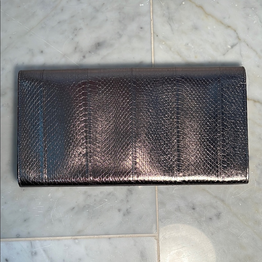 Jimmy Choo Metallic Pewter Snakeskin Clutch - Picture 3 of 6